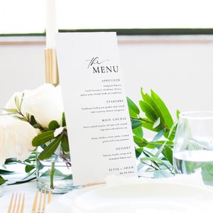 Modello di menu per matrimonio, menu per matrimonio elegante, menu per matrimonio moderno minimalista modificabile, modello di menu per cena stampabile, Ellesmere