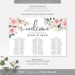Printable Wedding 3 Long Tables Seating Chart, Wedding Banquet Table ...