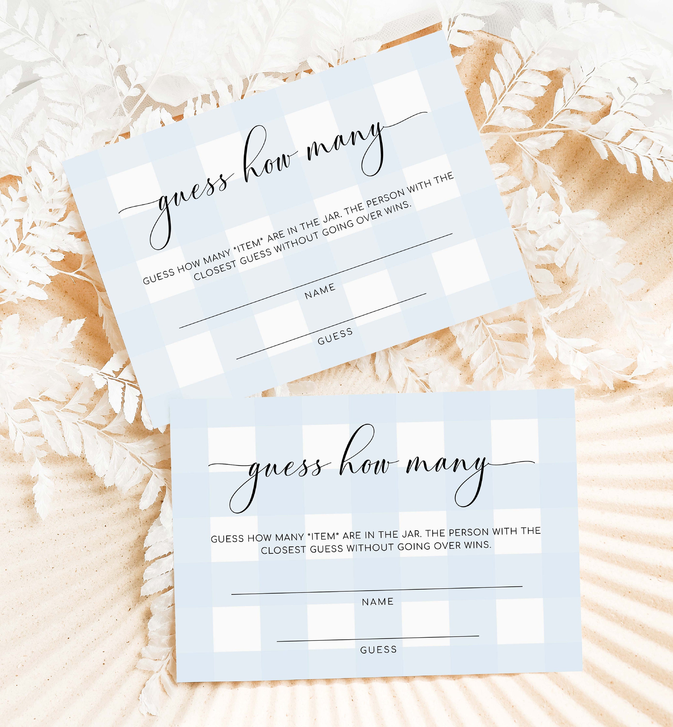 Quess How Many Sign Blue Gingham Guess How Many Game Sign, Baby Shower (digital Download ...