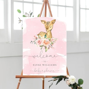 Editable Welcome Sign  - Oh Deer Baby Shower Printable Welcome Sign - Woodland Theme Girl Baby Shower - Oh Deer A Baby Girl Is Almost Here