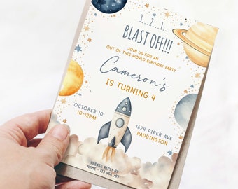 Rocket Ship Birthday Party Invitation, Outer Space Theme (Printable)