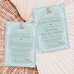 Carta imprimible del conejito de Pascua y certificado de miembro de Easter Good Egg, certificado de premio Easter Eggcellent, carta del conejito de Pascua