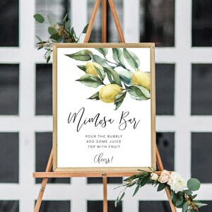 Mimosa Bar Sign and Juice Tags - Imprimible limones italianos despedida de soltera Mimosa Bar Sign - Baby Shower Sign - Menú de bebidas sin alcohol - Toscana