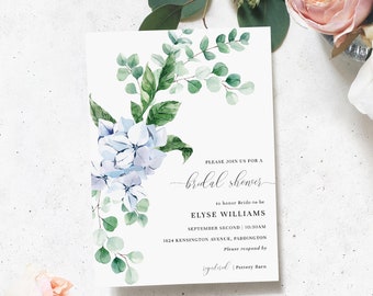 Blue Hydrangea Bridal Shower Invitation Printable Template – Editable Floral Invite (Digital Download) Ferras