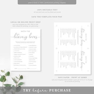Literary Loves Game, Modern Minimalist Bridal Shower Book Characters Game, Famous Historical Couples Game, Literary Couples Quiz, Quinn