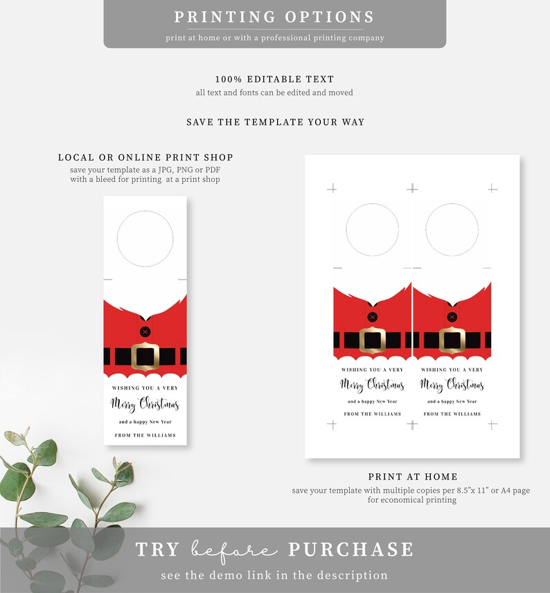 Printable Christmas Wine Bottle Tag Santa Wine Bottle Bib - Etsy Australia
