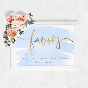 Favors Sign - Blue Watercolour - Favours Sign - Gold Foil - Bridal and Baby Shower Sign - Wedding Favors Sign