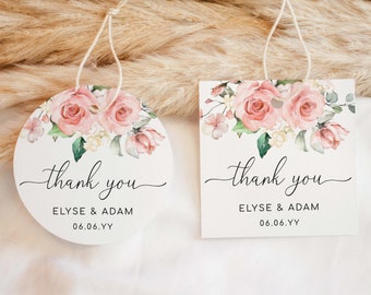Blush Floral Thank You Favor Tag Template (Printable Template), Darcy Pink