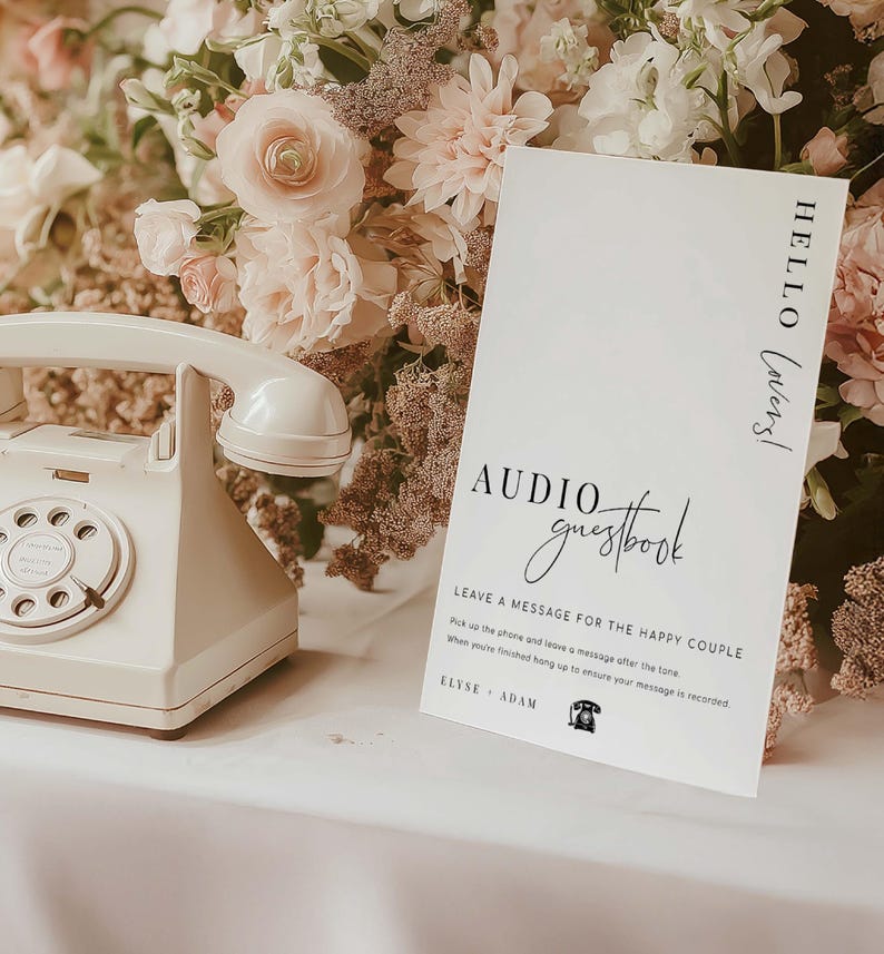 personalised audio guest book sign, wedding voicemail... Printable Audio Guestbook Sign, Modern Minimalist Wedding Phone Guest ...