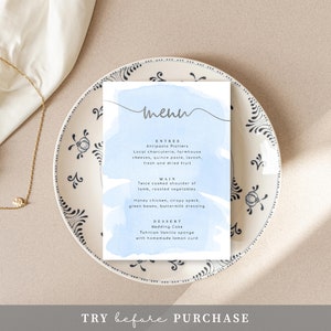 Editable Printable Menu Template Wedding Menu Blue Watercolor Menu DIY Menu Editable Template DIY Wedding Stationery Silver Foil image 7