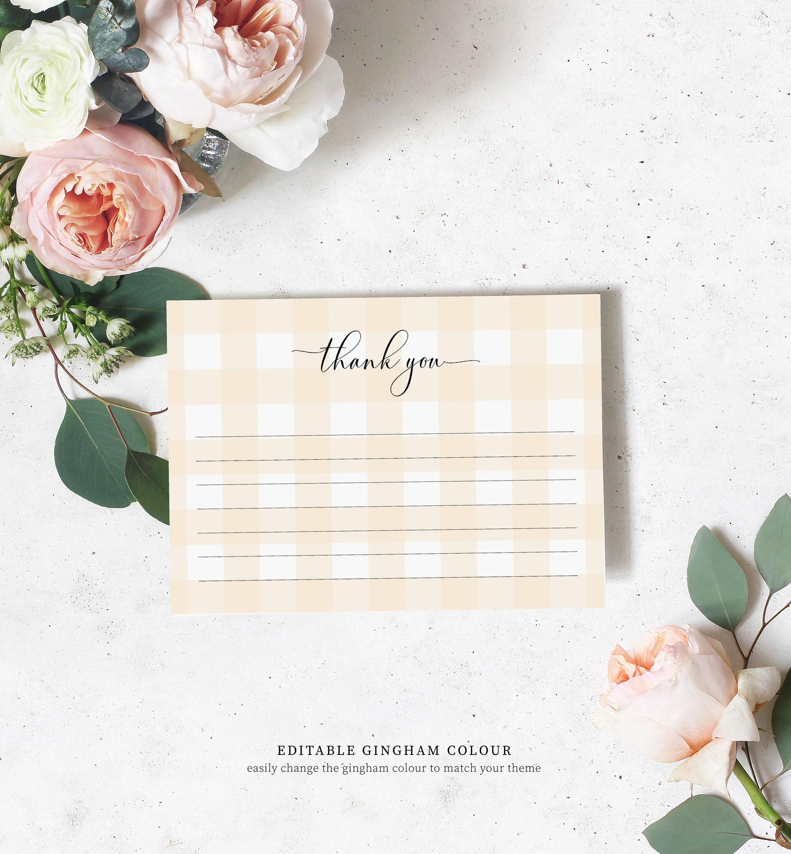 Editable Thank You Folded Card Printable Pale Blue Gingham Etsy Australia