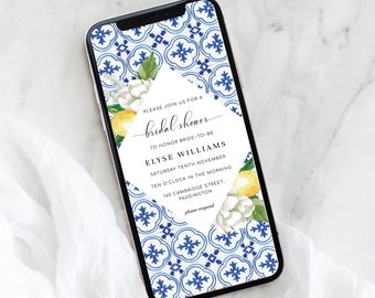 Bridal Shower Smartphone Invitation Editable Template - Mediterranean Lemons - Capri Theme - Text Message Invitation - Email Invitation