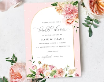 Bridal Shower Invitation - Editable Blush Floral Bridal Shower Invitation - Spring Floral Hens Party Invite - Quinn Floral