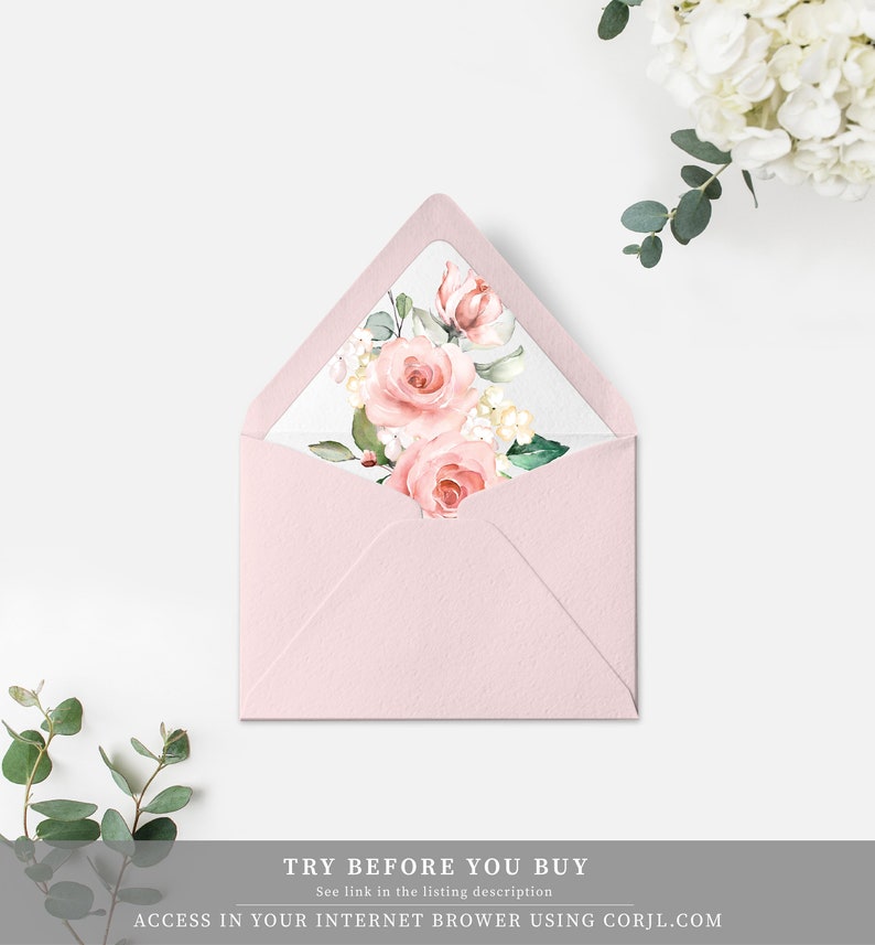 Blush Floral Envelope Liner Template Round and Square Flap Etsy