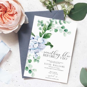 Printable Something Blue Before I Do Bridal Shower Invitation Template, Blue Hydrangea Bridal Shower Invite, Hens Party Invite, Ferras