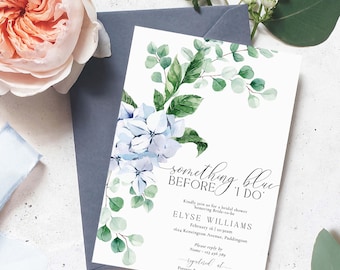 Something Blue Hydrangea Bridal Shower Invitation Template (Digital Download)