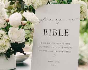 Printable Sign Our Bible Sign, Minimalist Wedding Bible Guest Book Sign, Modern Please Sign Our Guest Book Sign, Wedding Signage, Ellesmere