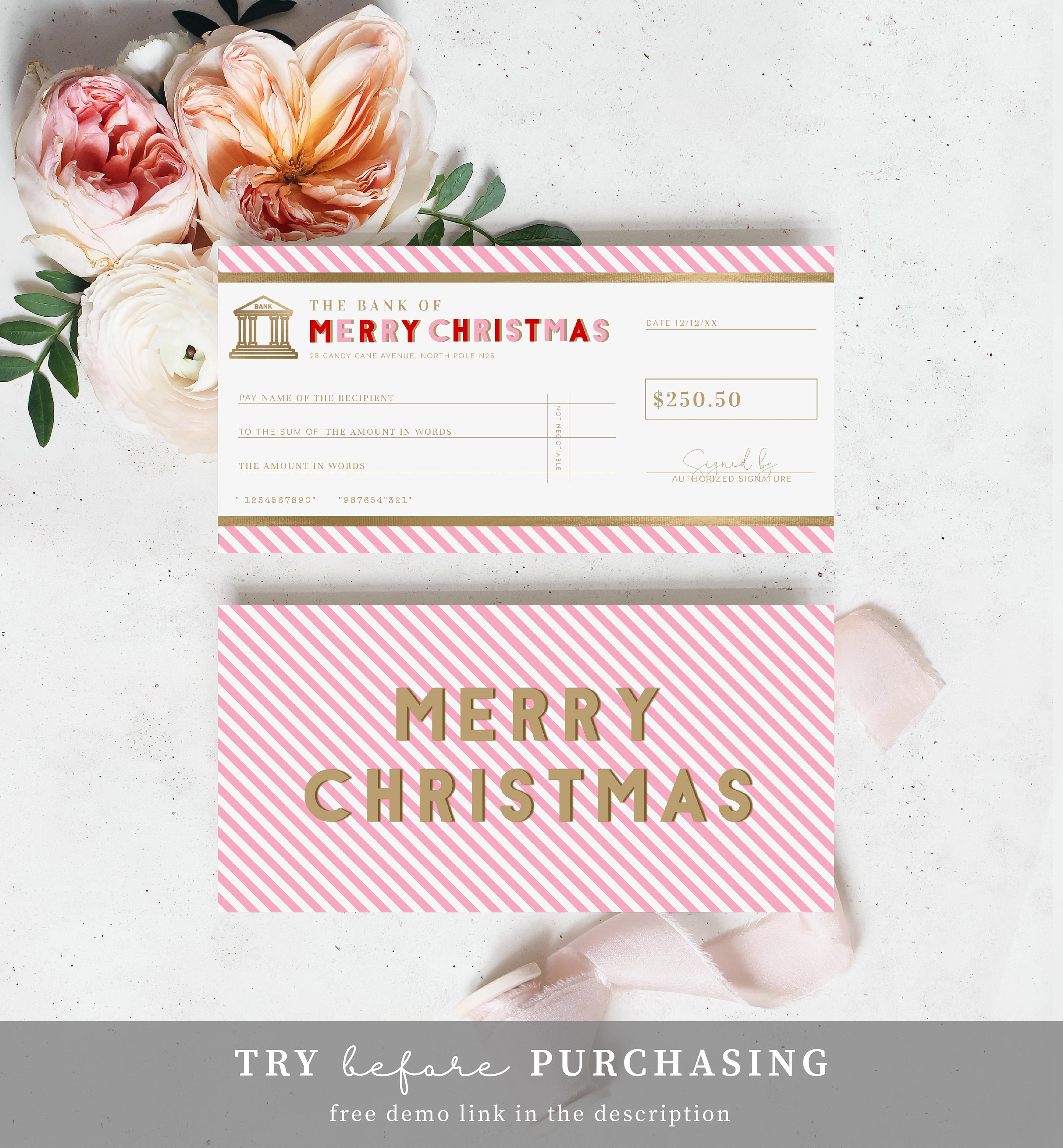 Gift Check Layout Winning Printable Christmas Gift Check Template, DIY Fake Bank Cheque (digital ...