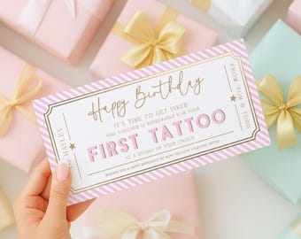 Printable First Tattoo Gift Voucher Template, Editable Birthday Present (Digital Download)