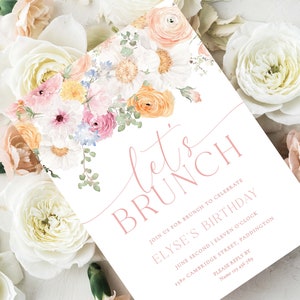 Invitación imprimible para brunch, invitación para brunch de cumpleaños con flores silvestres estilo bohemio, invitación para fiesta de cumpleaños de niñas con flores, invitación para almuerzo de mujeres, Millie