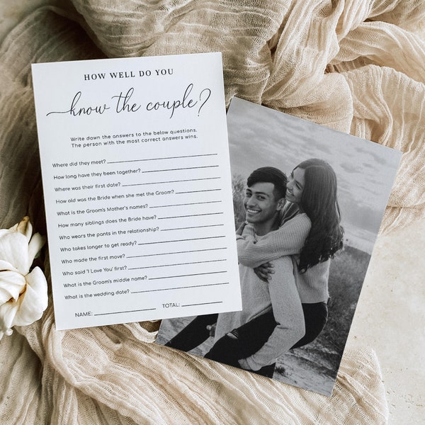 How Well Do You Know The Couple Game, Bridal Shower Couples Trivia Game, Modern Minimalist Wedding Shower Couples Quiz Game, Quinn Script