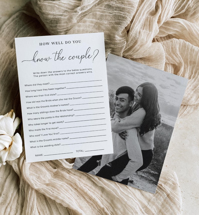 How Well Do You Know The Couple Game, Bridal Shower Couples Trivia Game, Modern Minimalist Wedding Shower Couples Quiz Game, Quinn Script image 1