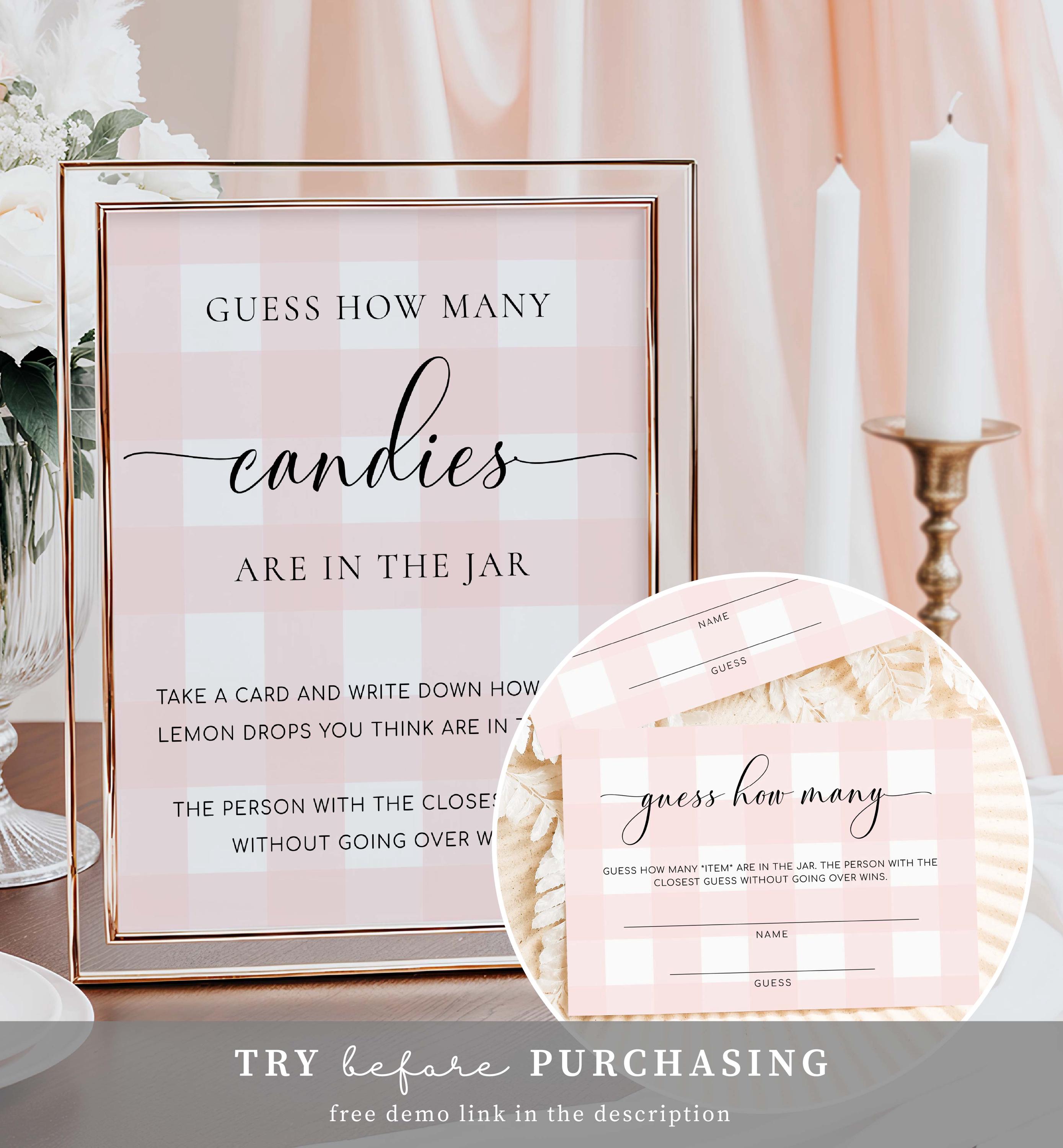 How Many Sign Visual Pink Gingham Guess How Many Game Sign and Cards (printable) - Etsy