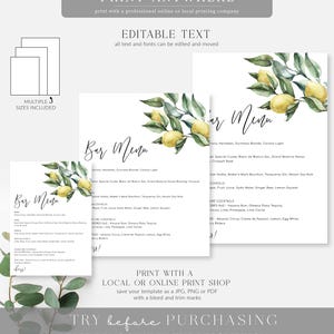 Lemon Bar Menu Sign – Editable Wedding Drinks Menu (Printable), Tuscan Floral image 7