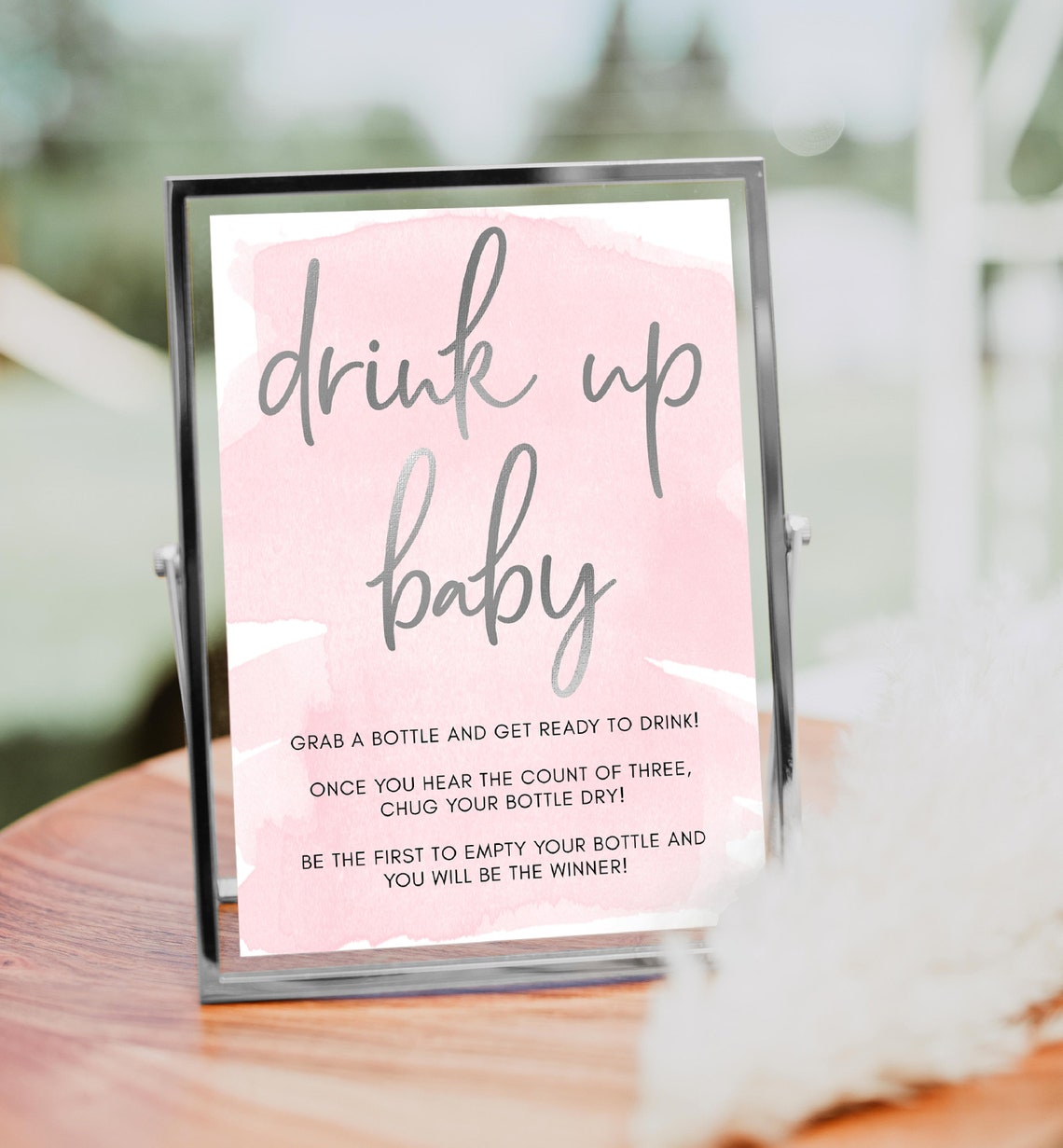 Drink up Baby Bottle Chugging Game Sign Pink Watercolour Etsy