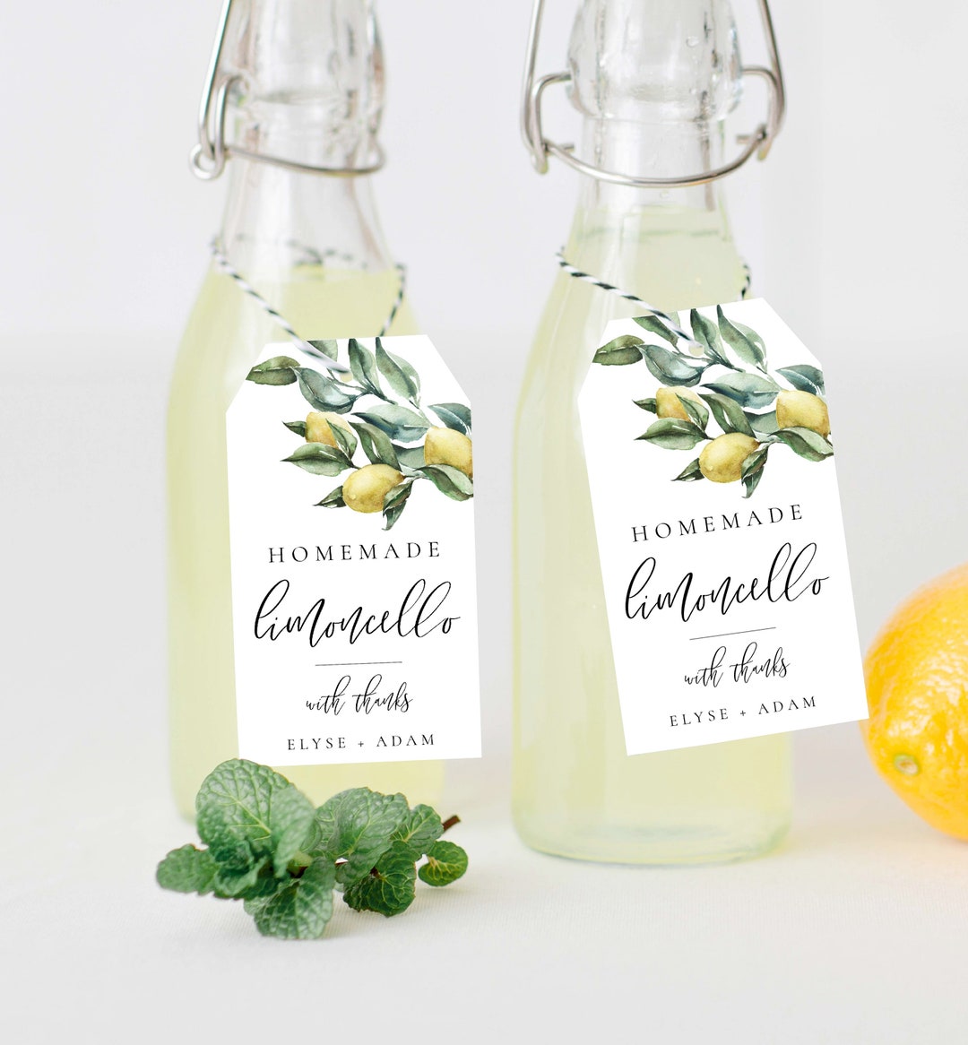 Homemade Limoncello Printable Favor Tags, Italian Tuscan Lemons Favor ...