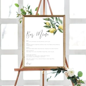 Printable Lemon Bar Menu Sign - Editable Wedding Bar Menu Sign - Printable Drinks Menu - Engagement Menu - Bridal Shower Bar Menu - Tuscan