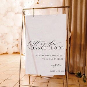 Printable Light Up The Dance Floor Wedding Sign, Minimalist Wedding Glow Stick Sign, Editable Let Love Glow Sign Template, Ellesmere