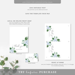 Blue Hydrangea Thank You Card, Editable Template (digital Download ...