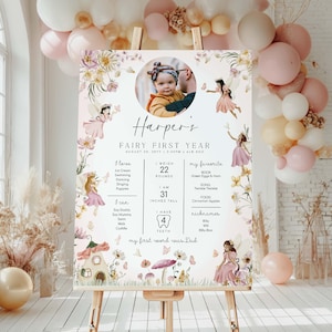 Fee Foto erste Geburtstag Meilensteintafel, druckbare Babys erstes Jahr Meilenstein Poster, 1. Geburtstag 12 Monate Meilenstein Fotoschild
