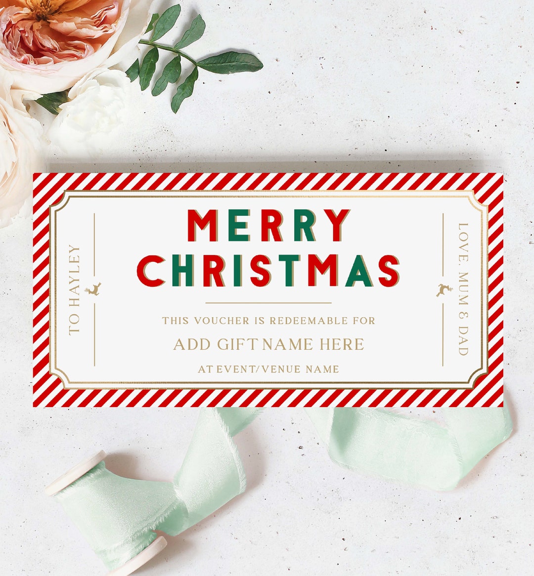 Custom Christmas Gift Voucher Template, Printable Gift Certificate