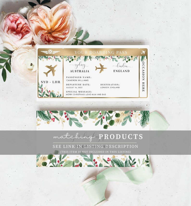 Editable Christmas Boarding Pass Template: Printable Airline Ticket Gift (Digital Download) image 7