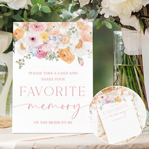 Plantilla de letrero y tarjeta para juego de memoria favorito imprimible, juego de despedida de soltera, baby shower de niña con motivos florales bohemios, flores silvestres de primavera, Millie