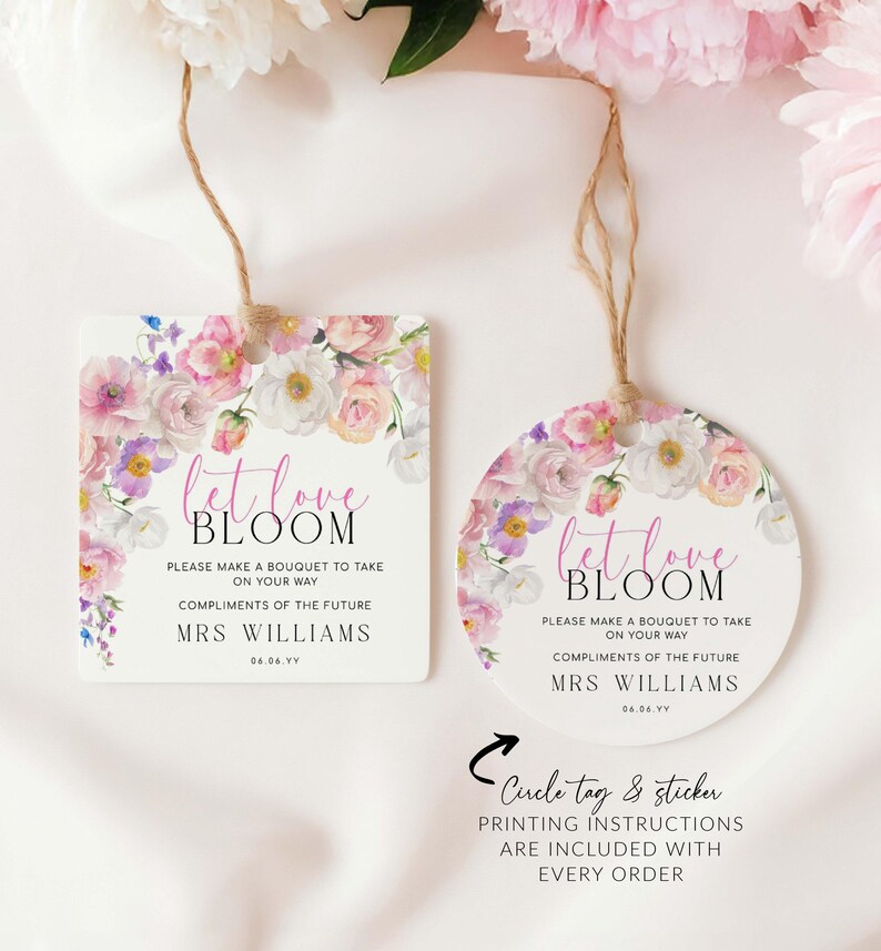 Printable Floral Flower Bar Sign and Favor Tag, Bridal Shower Bouquet Station Sign, Wildflower Bouquet Favor Sign and Favor Tag, Eloise