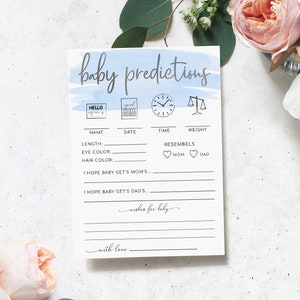 Printable Baby Shower Baby Predictions Game, Blue Watercolour Boy Baby Shower, Silver, Editable Boy Baby Shower Games, Wishes For Baby