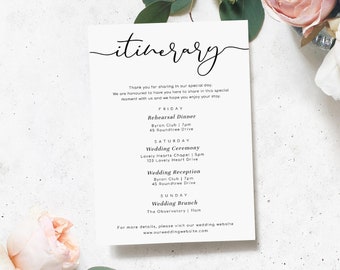 Printable Editable Minimal Itinerary Card Template - Wedding Welcome Bag Tags - Editable Instant Download - Bachelorette Weekend Itinerary