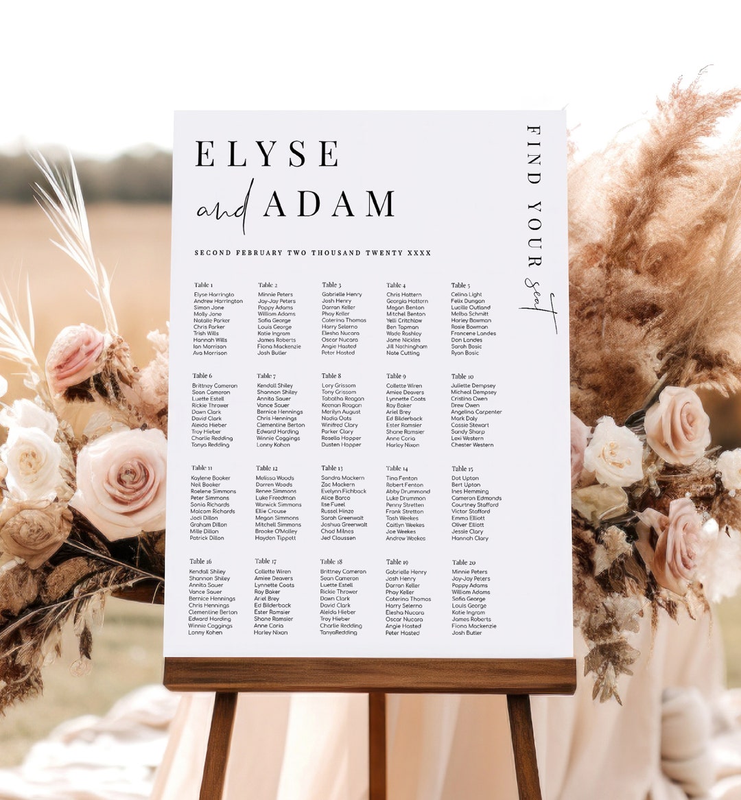 Editable Printable Wedding Table Plan, Modern Minimal Editable Seating ...