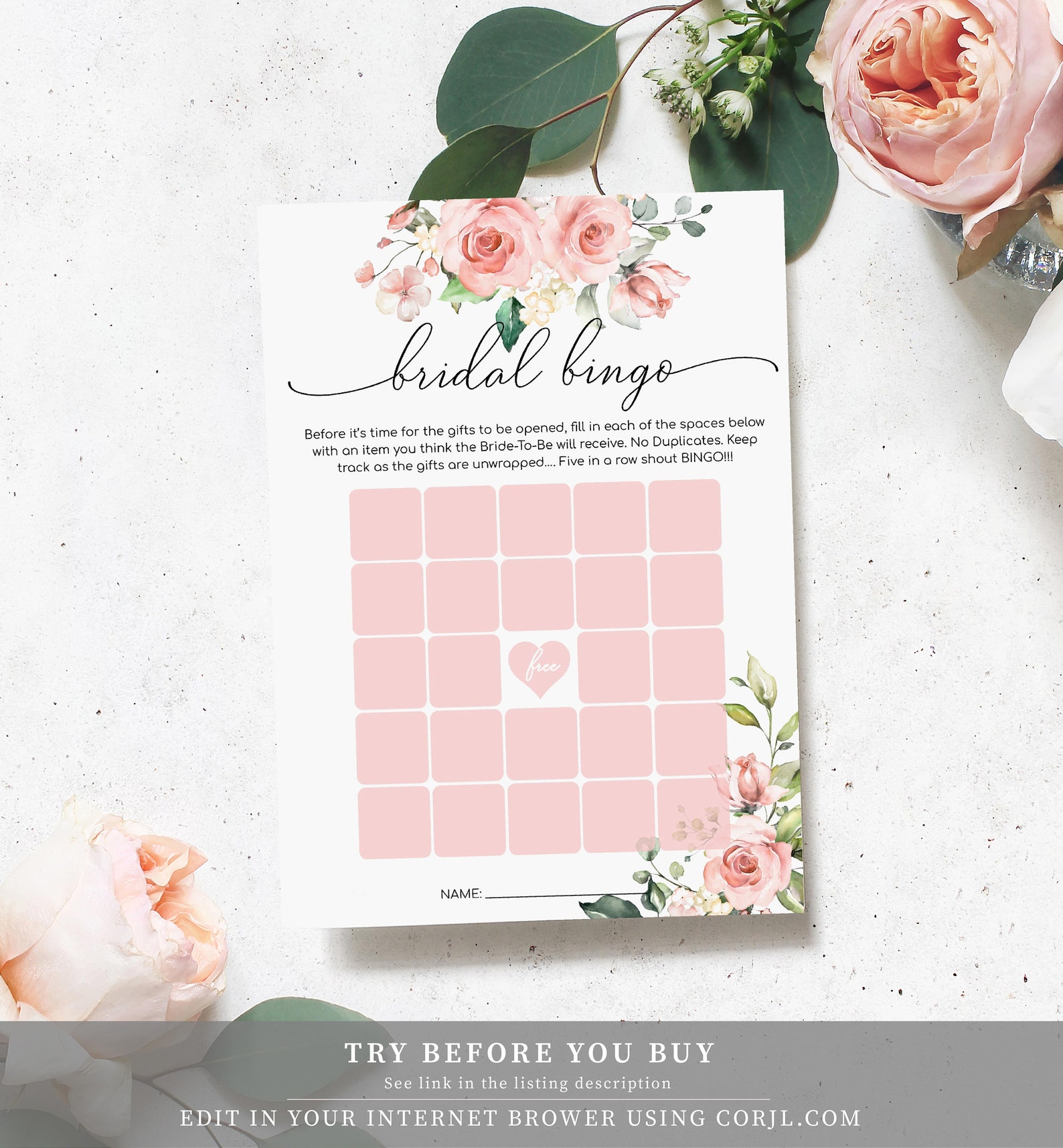 Printable Bridal Shower Bingo Game Bridal Shower Games - Etsy