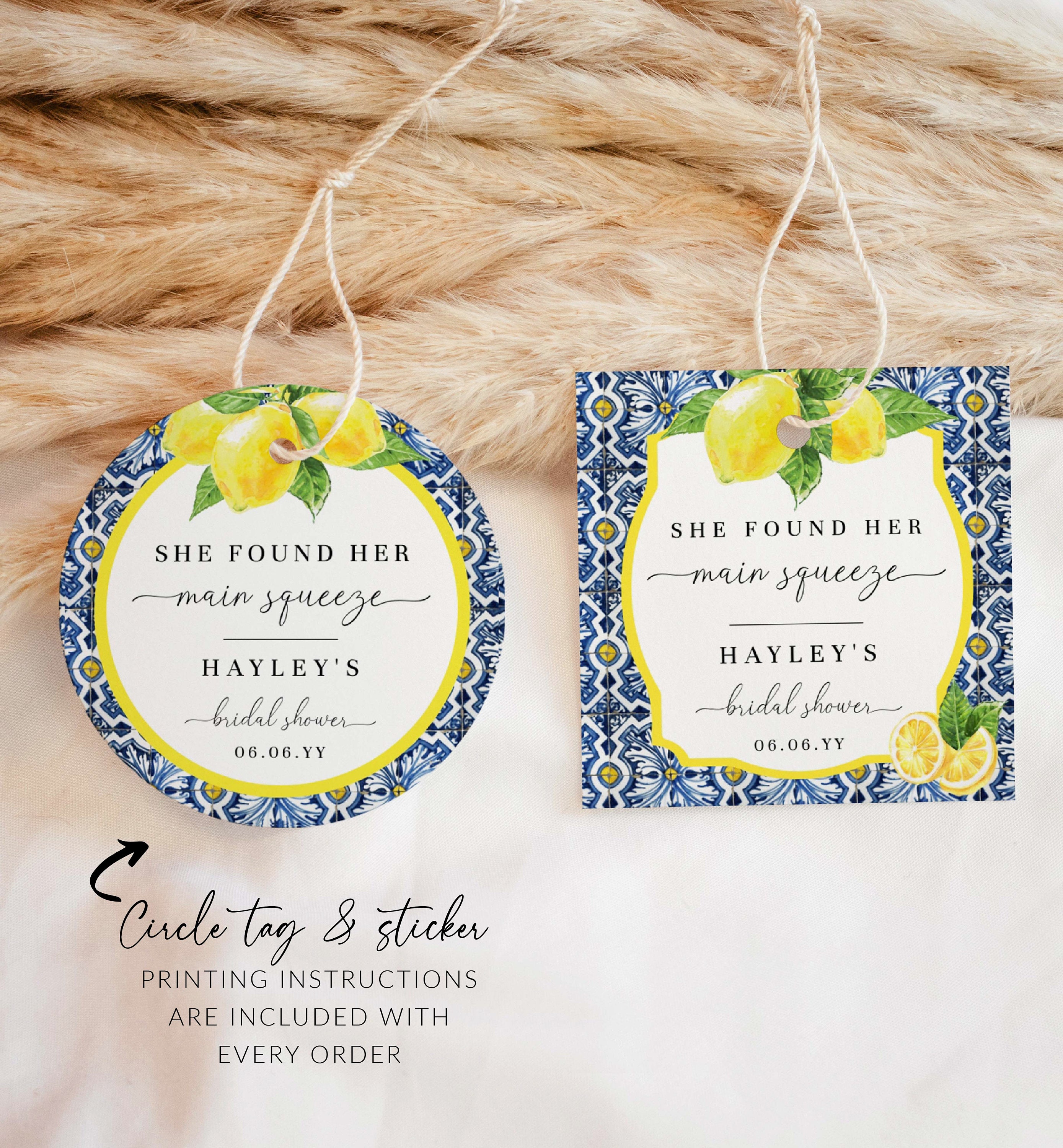 She Found Her Main Squeeze Printable Tags, Italian Positano Blue Tile ...