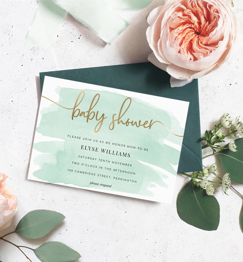 Gender Neutral Baby Shower Invitation Template Gold Foil Etsy