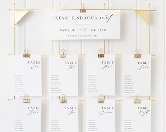 Minimalist Wedding Seating Chart Cards Template, Table Numbers With Guest Names, Modern Wedding Editable Table Number Template, Ellesmere