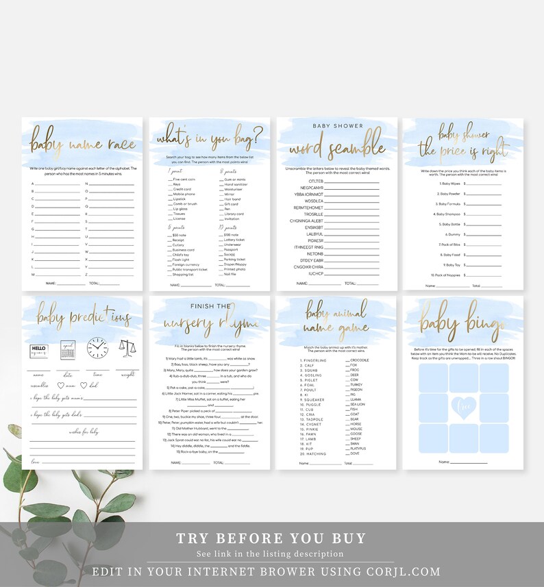 Blue Boy Baby Shower Games Bundle Pack Instant Download Etsy