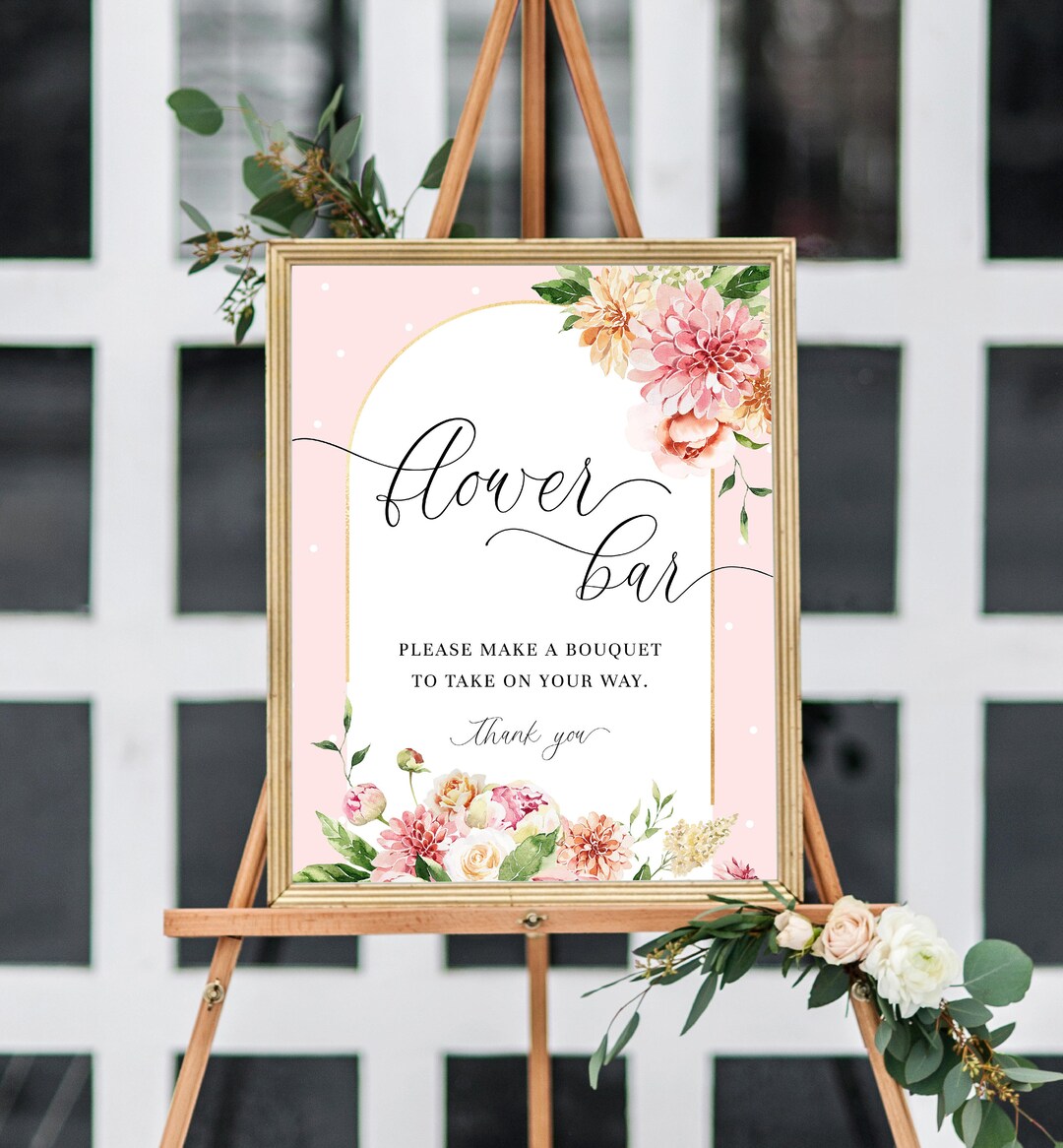 Floral Flower Bar Sign - Printable Bridal Shower Bouquet Flower Station ...