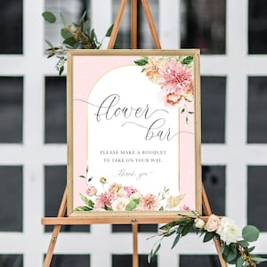Floral Flower Bar Sign - Printable Bridal Shower Bouquet Flower Station Sign - Greenery Baby Shower Bouquet Bar Sign - Quinn