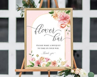 Floral Flower Bar Sign - Printable Bridal Shower Bouquet Flower Station Sign - Greenery Baby Shower Bouquet Bar Sign - Quinn