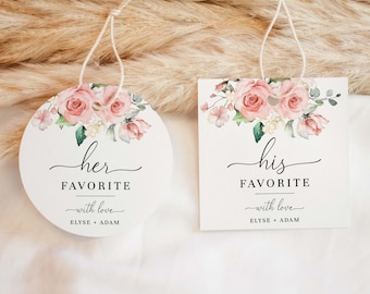 His and Her Favorite Favor Tag Template, Blush Pink Floral His and Her Wedding Favor Sticker Label, Printable Bridal Shower Favor Tag, Darcy
